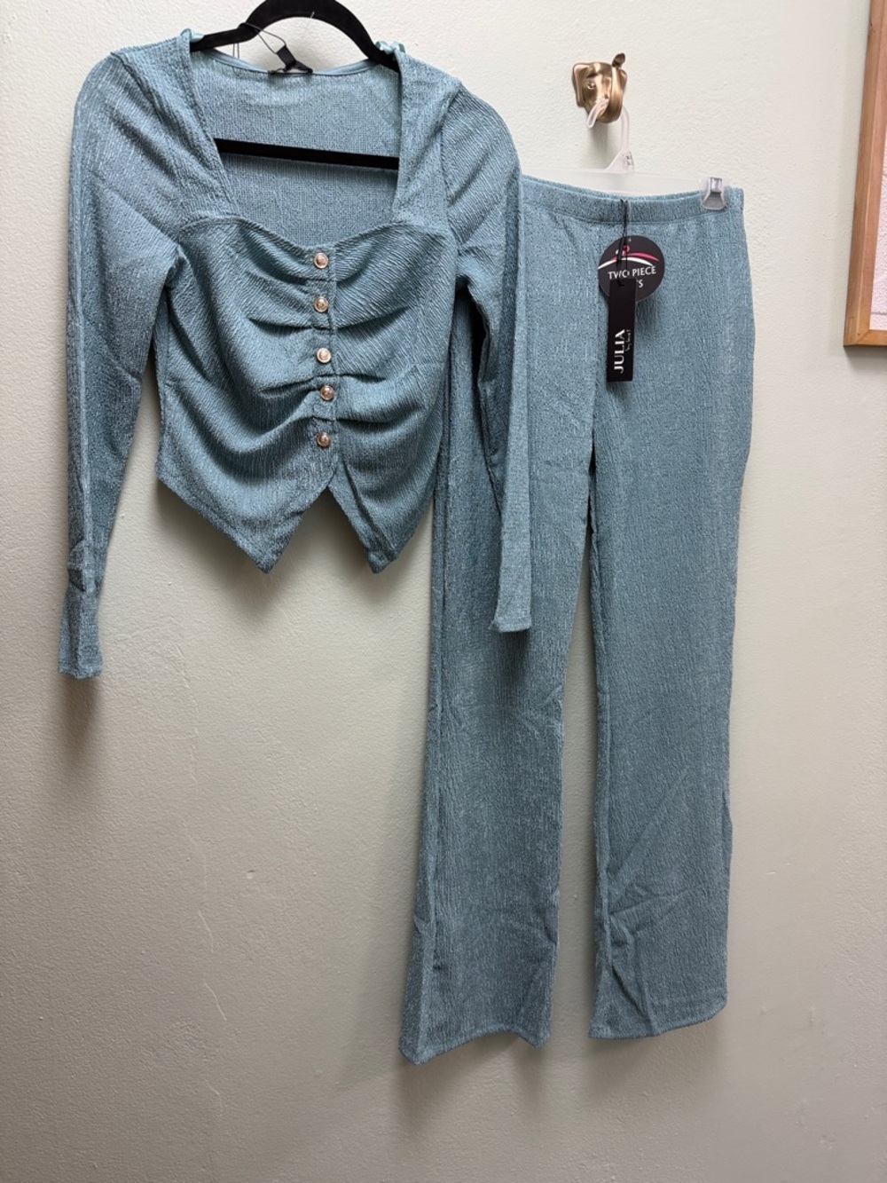 Sparkle Ribbed Two-Piece Set in Light Teal